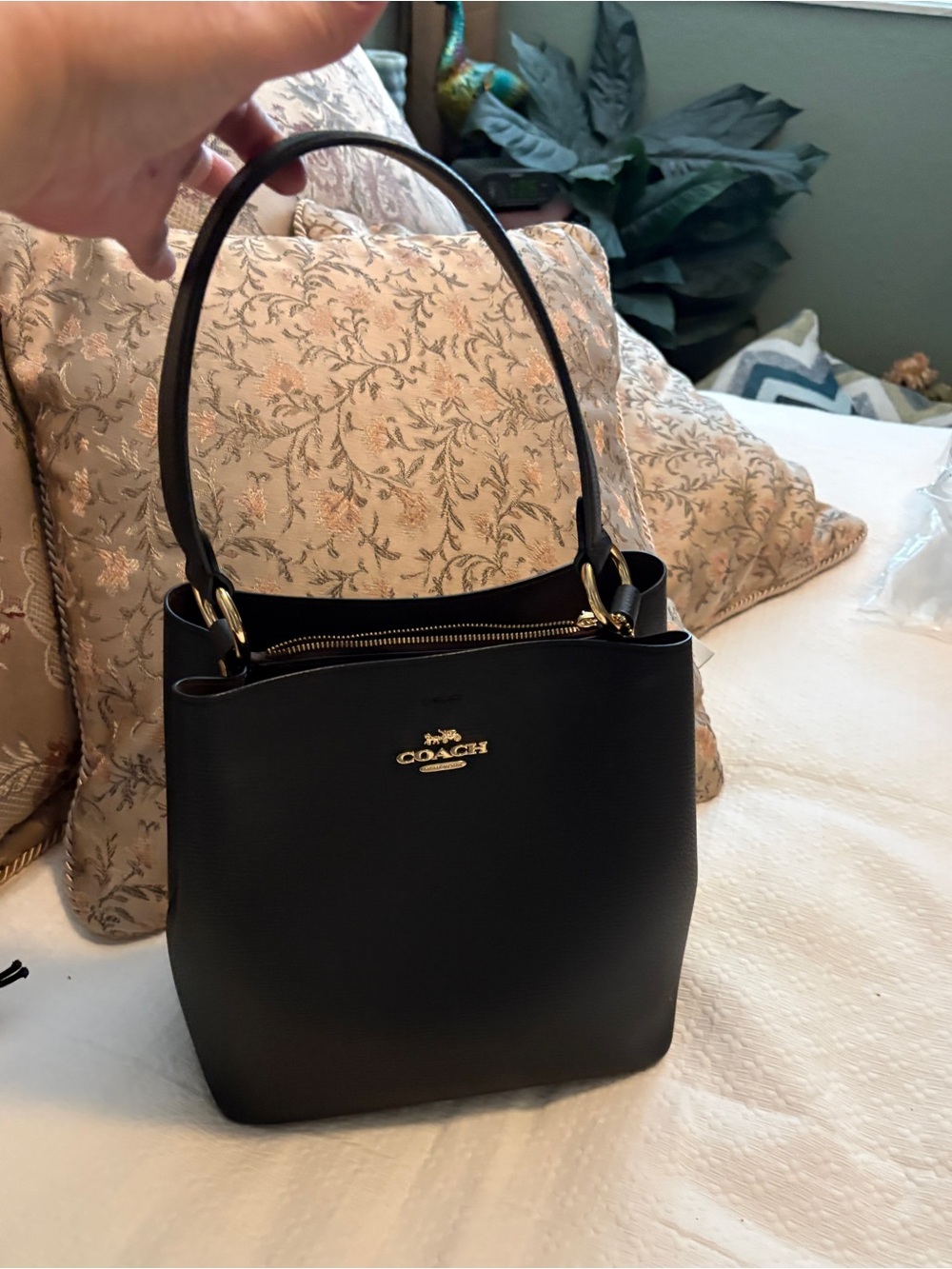 Coach Black Pebble Leather Town Bucket Bag